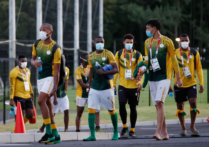 De voetballers van Zuid-Afrika.