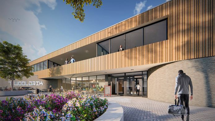 Het voorlopige ontwerp van het nieuwe sportcomplex 't Wooldrik, zoals hier van de centrale entree, is zover dat het defintief kan worden gemaakt. De bouwwerkzaamheden beginnen naar verwachting in juli.