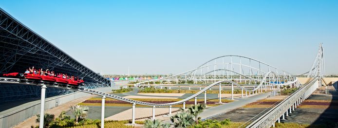 De Formula Rossa, in het park Ferrari World in Abu Dhabi.