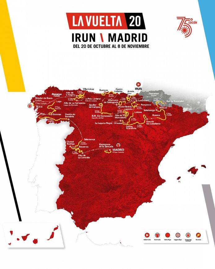 Het volledige parcours van de Vuelta.