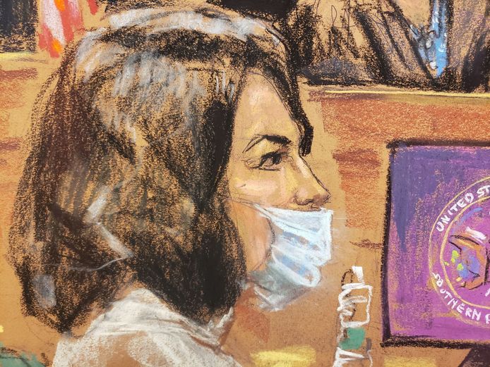 Ghislaine Maxwell dessinée en train d'écouter le témoignage de Jane durant son procès à New York le 30 novembre.