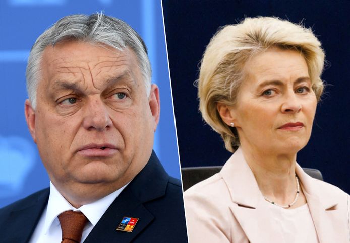 De Hongaarse premier Viktor Orban en de commissievoorzitter Ursula von der Leyen.