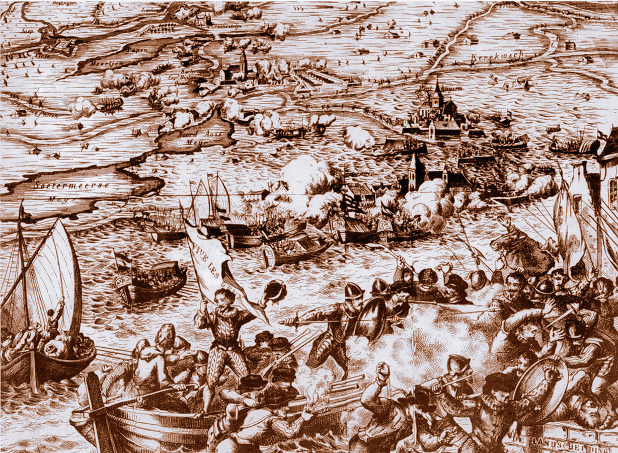 Schermutselingen tussen Spanjaarden en Geuzen op een 19e eeuwse prent.