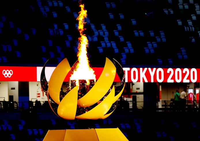 De olympische vlam bij de Olympische Spelen in Tokio.