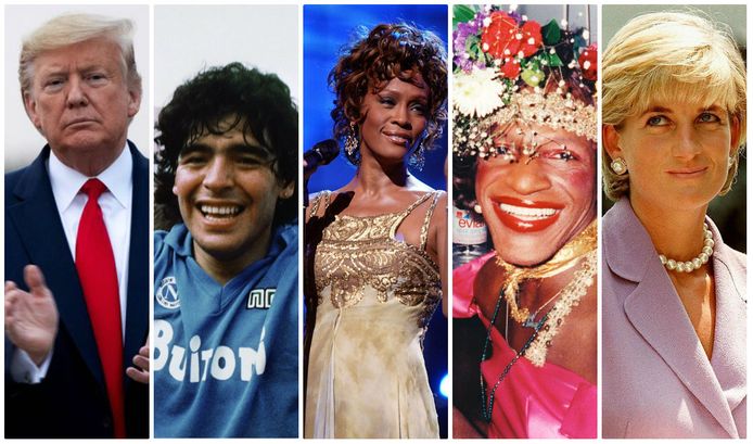 Donald Trump, Diego Maradona, Whitney Houston, Marsha P. Johnson en prinses Diana.
