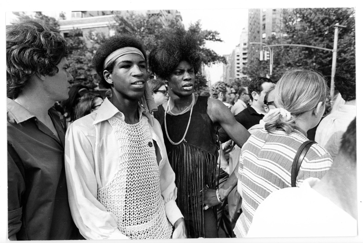 Een betoging in Washington Square in juli 1969, precies een maand na de ongeregeldheden bij de Stonewall Inn. Beeld Getty Images