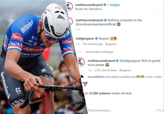 Mathieu van der Poel dolt met Tadej Pogacar op Instagram