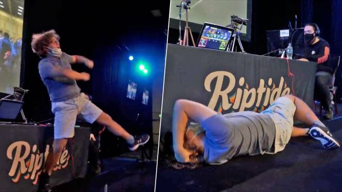 Esporter viert winst zo uitbundig dat hij zijn schouder uit de kom juicht