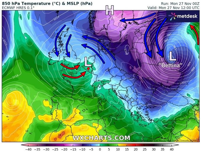 The cold reservoir near the Arctic expanded southward and extended into Scandinavia and Eastern Europe