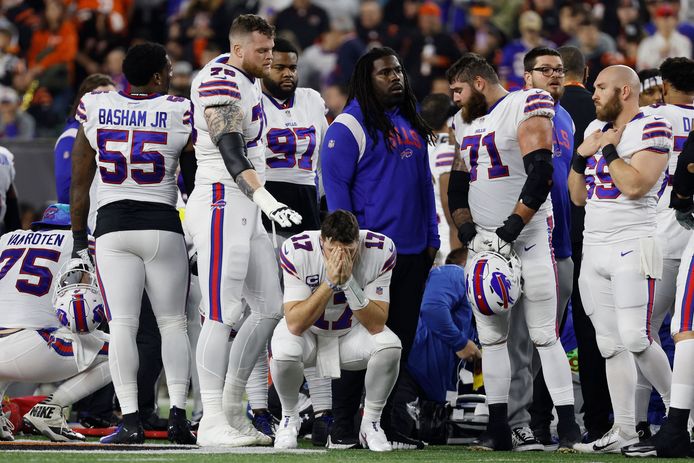 Consternation on the faces of the Buffalo Bills players.