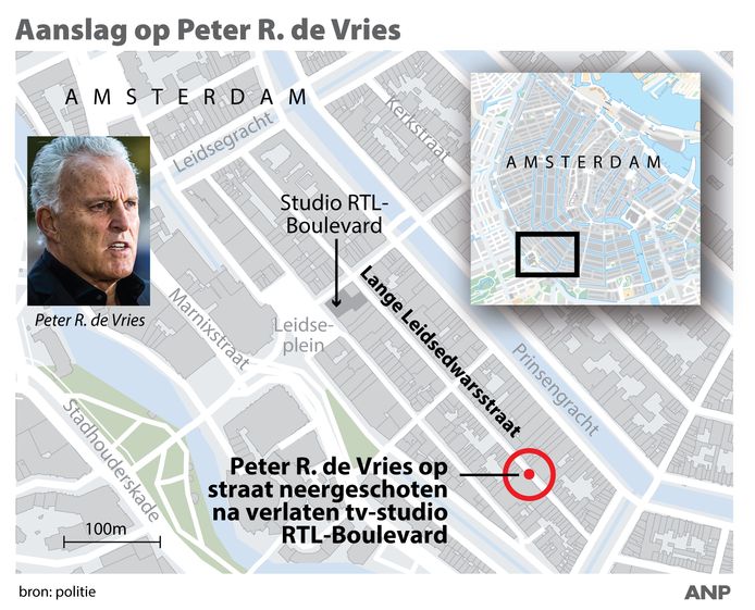 Peter R. de Vries op straat neergeschoten in Amsterdam.