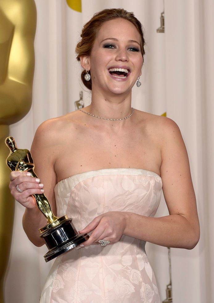 Jennifer Lawrence met haar Oscar.