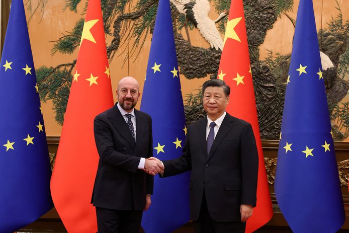 Voorzitter Europese Raad Charles Michel en Chinese president Xi Jinping.