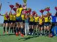 De overwinning wordt gevierd op het veld.