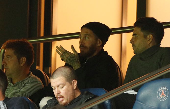 Sergio Ramos op de tribune in Stade de France, Parijs.