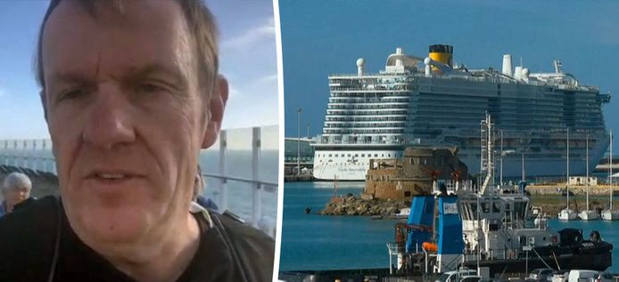 Vlaming Mike Louagie aan boord van het cruiseschip. Het schip is in lockdown wegens een mogelijke besmetting met het coronavirus.