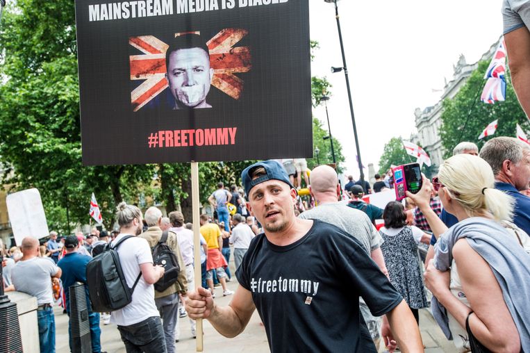 Demonstratie voor de vrijlating van Tommy Robinson in Londen. Beeld LightRocket via Getty Images