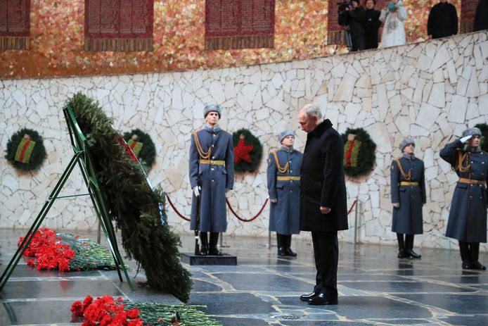 De Russische president tijdens de herdenking van het einde van de bloedige strijd om Stalingrad tachtig jaar geleden.