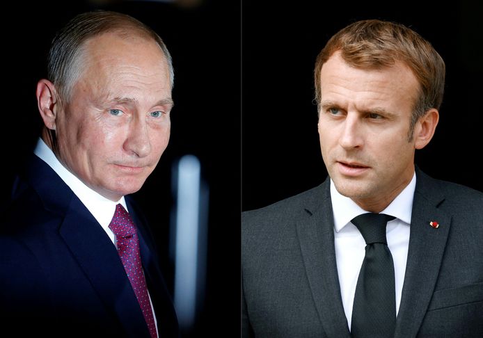 De Russische president Vladimir Poetin en zijn Franse collega Emmanuel Macron.