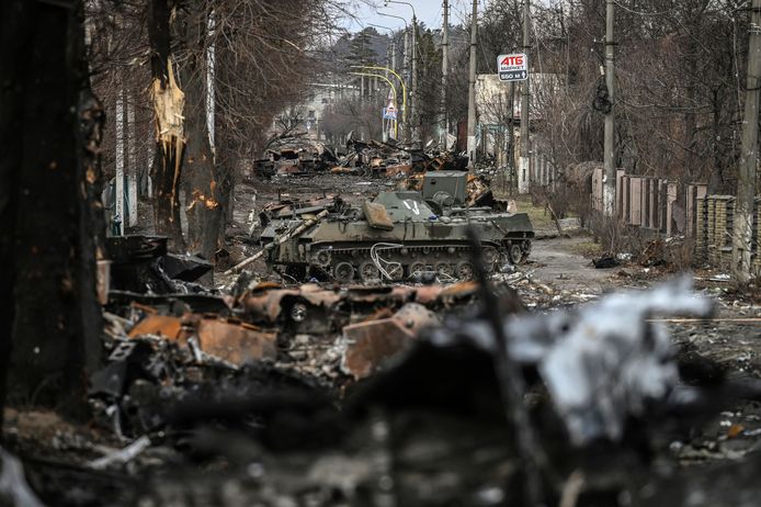 Vernielde Russische tanks in Oekraïne.