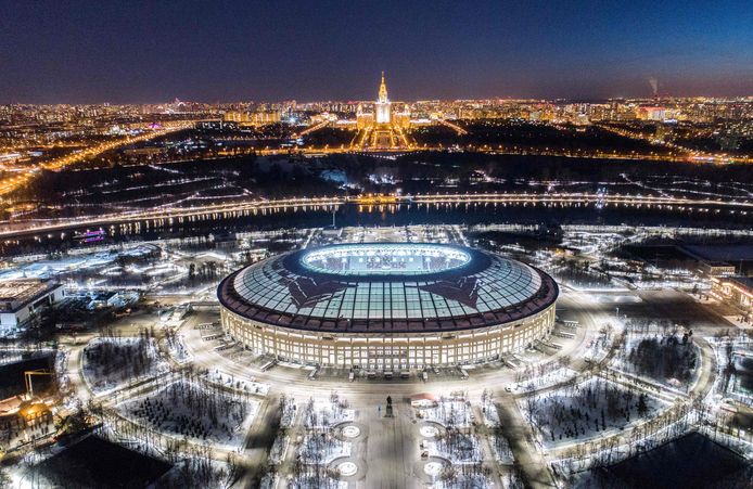 Een luchtbeeld van het Luzhniki-stadion in Moskou.