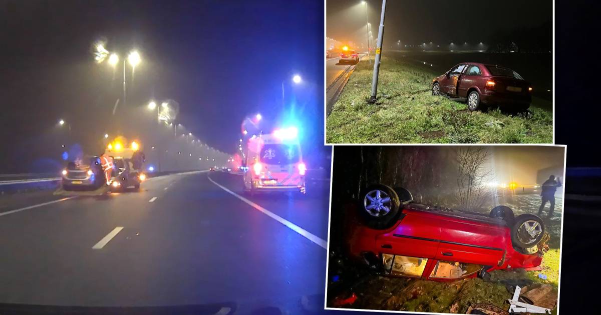 Auto’s schuiven massaal van spekgladde A1: ‘Zeker 35 ongelukken’.
