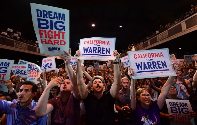 Supporters van Elizabeth Warren. Beeld AFP