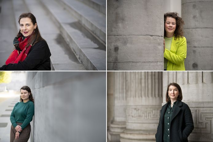 Vier Belgische zangeressen waren geselecteerd voor de Koningin Elisabethwedstrijd. Mezzosopraan Linsey Coppens (boven links) en sopraan Margaux de Valensart (onder rechts) haalden de halve finales, sopraan Kelly Poukens (boven rechts), mezzosopraan Lotte Verstaen (onder  links) stranden reeds in de eerste ronde.