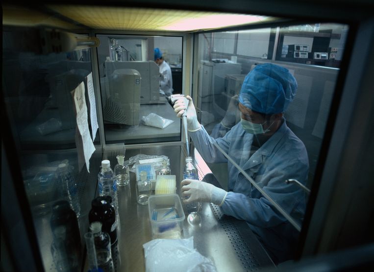 Onderzoekers aan het werk bij BGI in Beijing, een van de grootste biotechbedrijven ter wereld. Beeld Getty