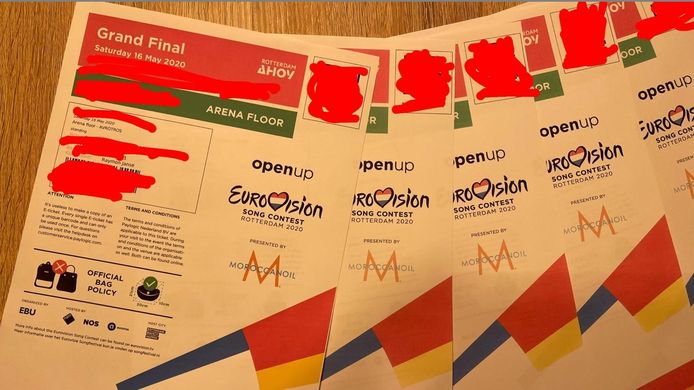 De kaartjes voor de finaleshow in 2020, maar die ging niet door. Net zoals het hele Eurovisie Songfestival.