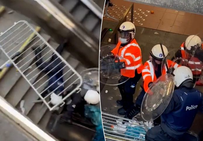 Politie aangevallen in metrostation Merode.