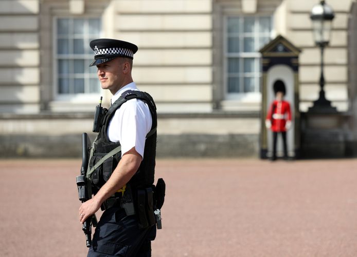 Een politieagent bij Buckingham Palace.