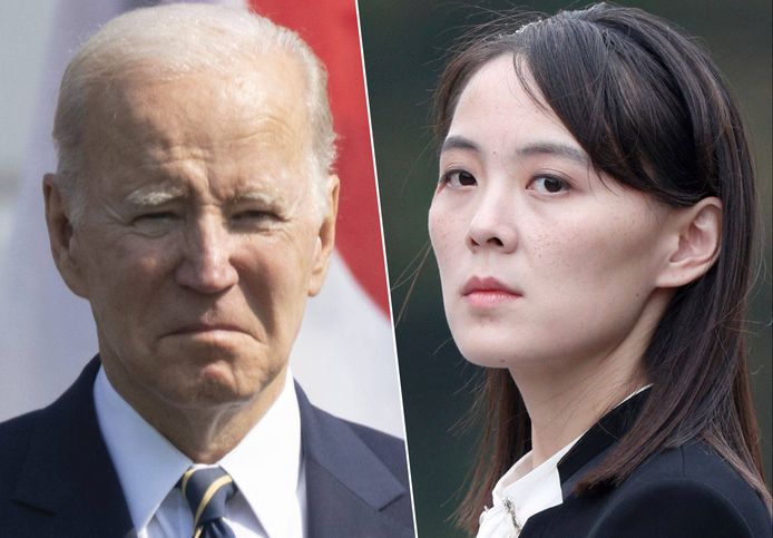 De Amerikaanse president Joe Biden en de zus van de Noord-Koreaanse dictator Kim Jong-un, Kim Yo-jong.