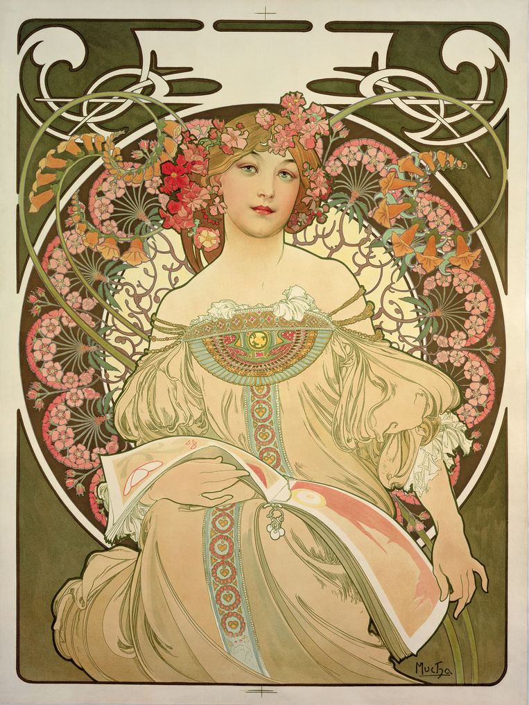 Alphonse Mucha, ‘Rêverie’ (1897). Kleurenlithografie. Beeld Mucha Trust
