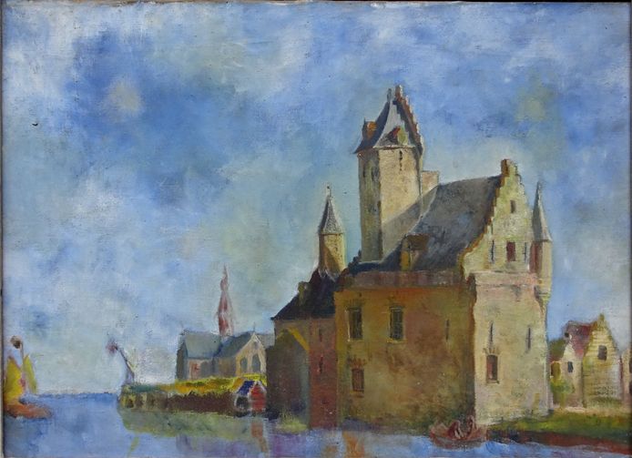 Wie maakte dit schilderij van het oude stadhuis in Steenbergen