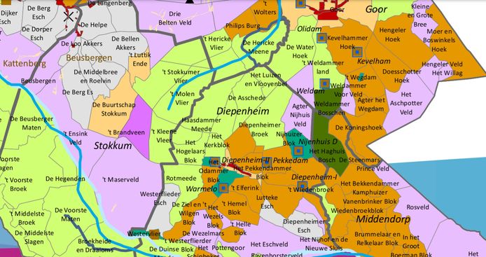 Het beoogde Nationaal Park Sallandse Heuvelrug & Twents Reggedal loopt door tot aan Diepenheim. Op deze detailkaart zijn Middeleeuwse dorpsgemeenschappen in kaart gebracht.
