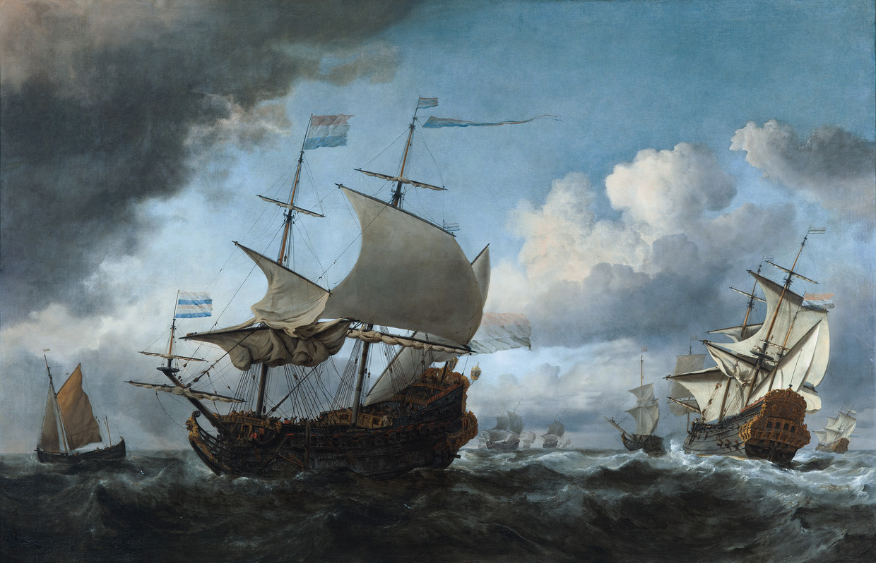 Het verzamelen van de Nederlandse vloot voor de Vierdaagse Zeeslag, Willem van de Velde de Jonge, 1670