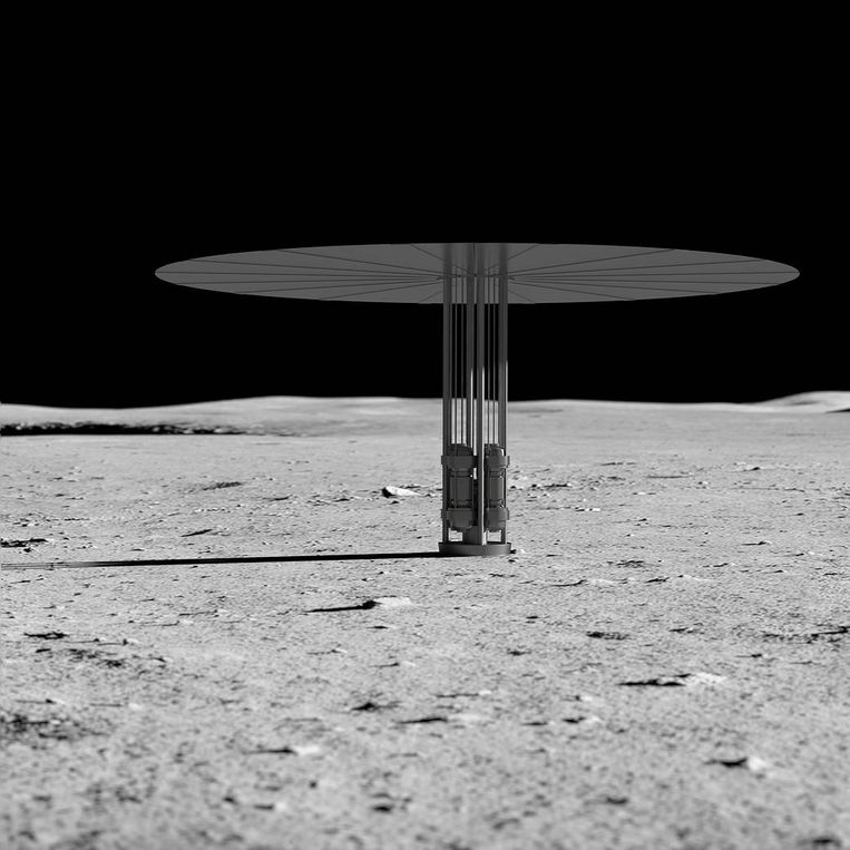 Impressie van een testkernreactor op het oppervlak van de maan. Beeld Nasa