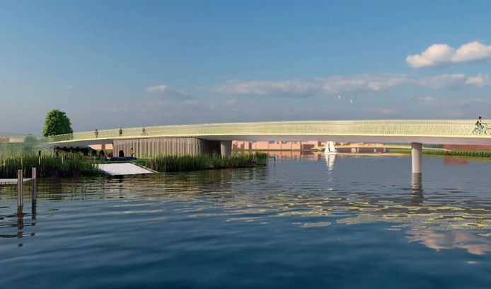 Impressie van de nieuwe brug voor langzaam verkeer over de Groote Wielenplas.