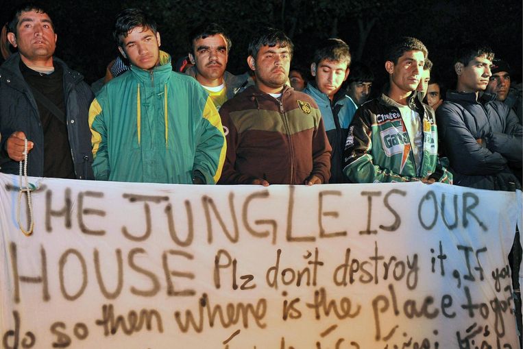 Bewoners van de Jungle demonstreren tegen de sloop van hun thuis in 2009 Beeld epa