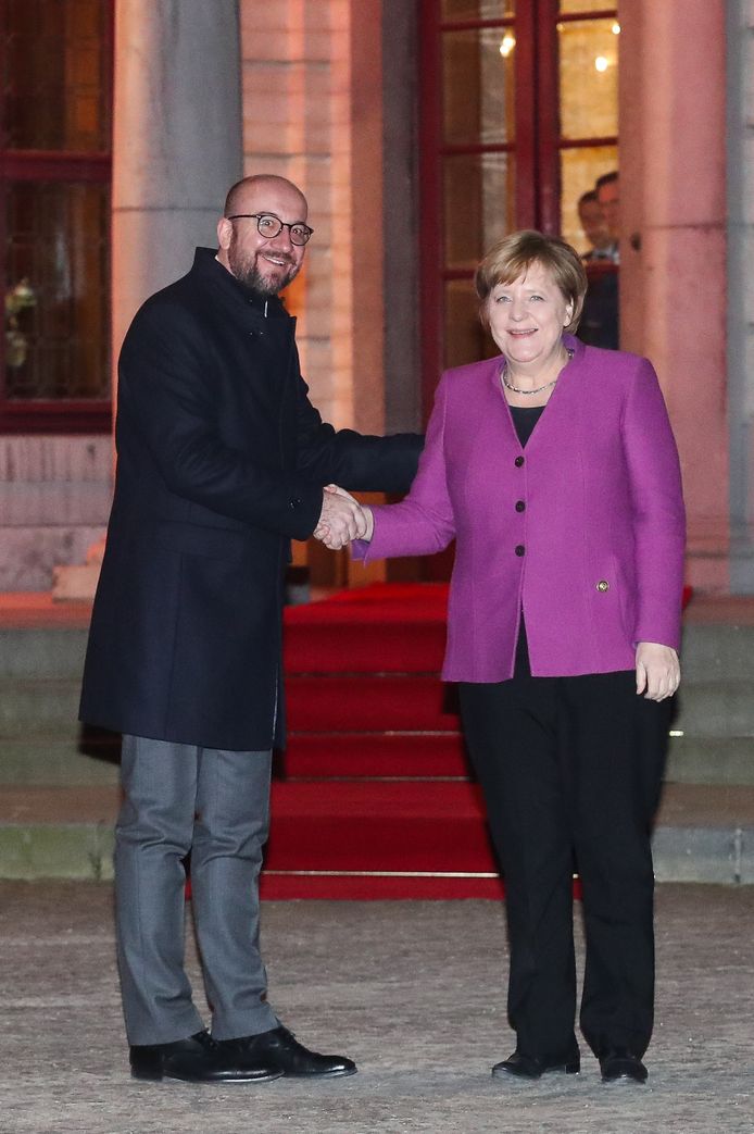 Premier Charles Michel ontvangt de Duitse Bondskanselier Angela Merkel op Hertoginnedal.