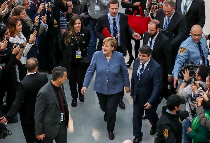 De Duitse bondskanselier Angela Merkel op de klimaatconferentie.