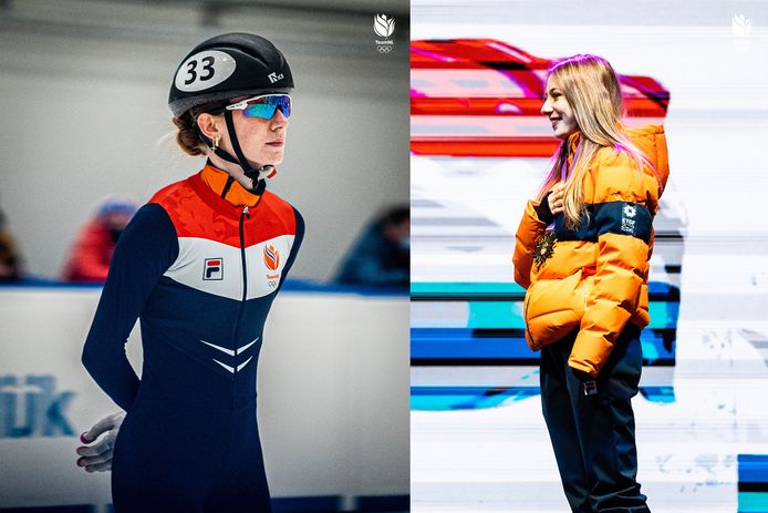 Shorttrackster Zoë Deltrap op het ijs en op de hoogste trede op het Europees Jeugd Olympisch Festival.