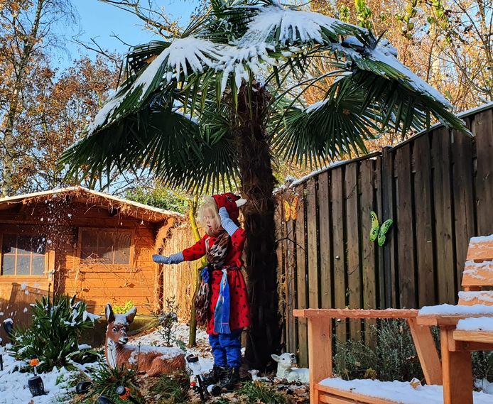Een beetje sneeuw is al voldoende voor sneeuwpret.