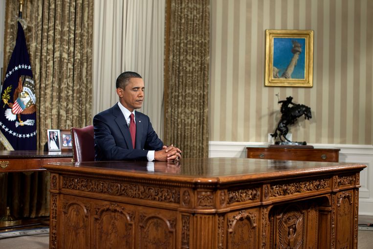 President Barack Obama spreekt aan het einde van de gevechtsmissie in Irak het land toe vanuit de
Oval Office, 31 augustus 2010.  Beeld Pete Souza / The White House