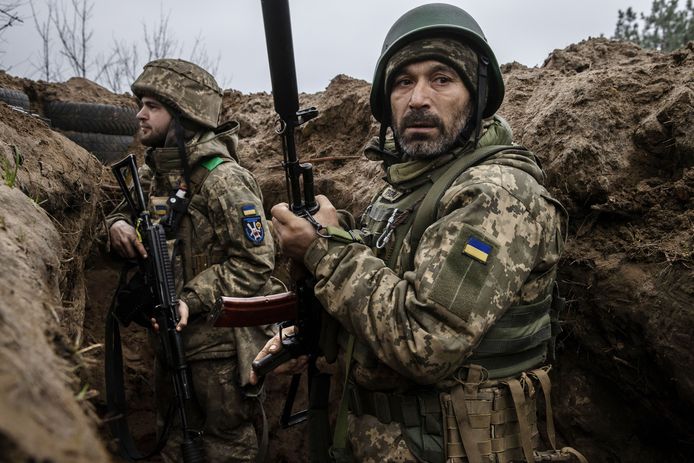 Oekraïense soldaten in een loopgraaf in de regio Donetsk, maart 2023.
