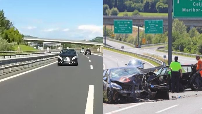 Links: spookrijder op de dashcambeelden / rechts beelden van het tragische ongeval