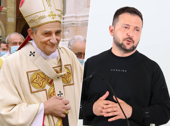 Zelensky (rechts) wil geen bemiddelaar, toch gaat kardinaal Zuppi op vredesmissie naar Oekraïne.