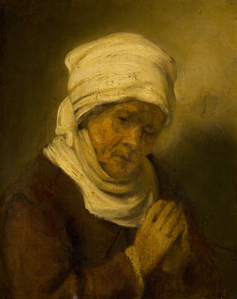 ‘Biddende vrouw’. Rembrandts adem is waarschijnlijk nooit over dit matig geschilderde paneeltje gegaan. Beeld Mauritshuis