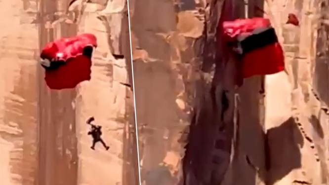 Schrikwekkende beelden: basejumper vliegt tegen rotswand na defect van parachute